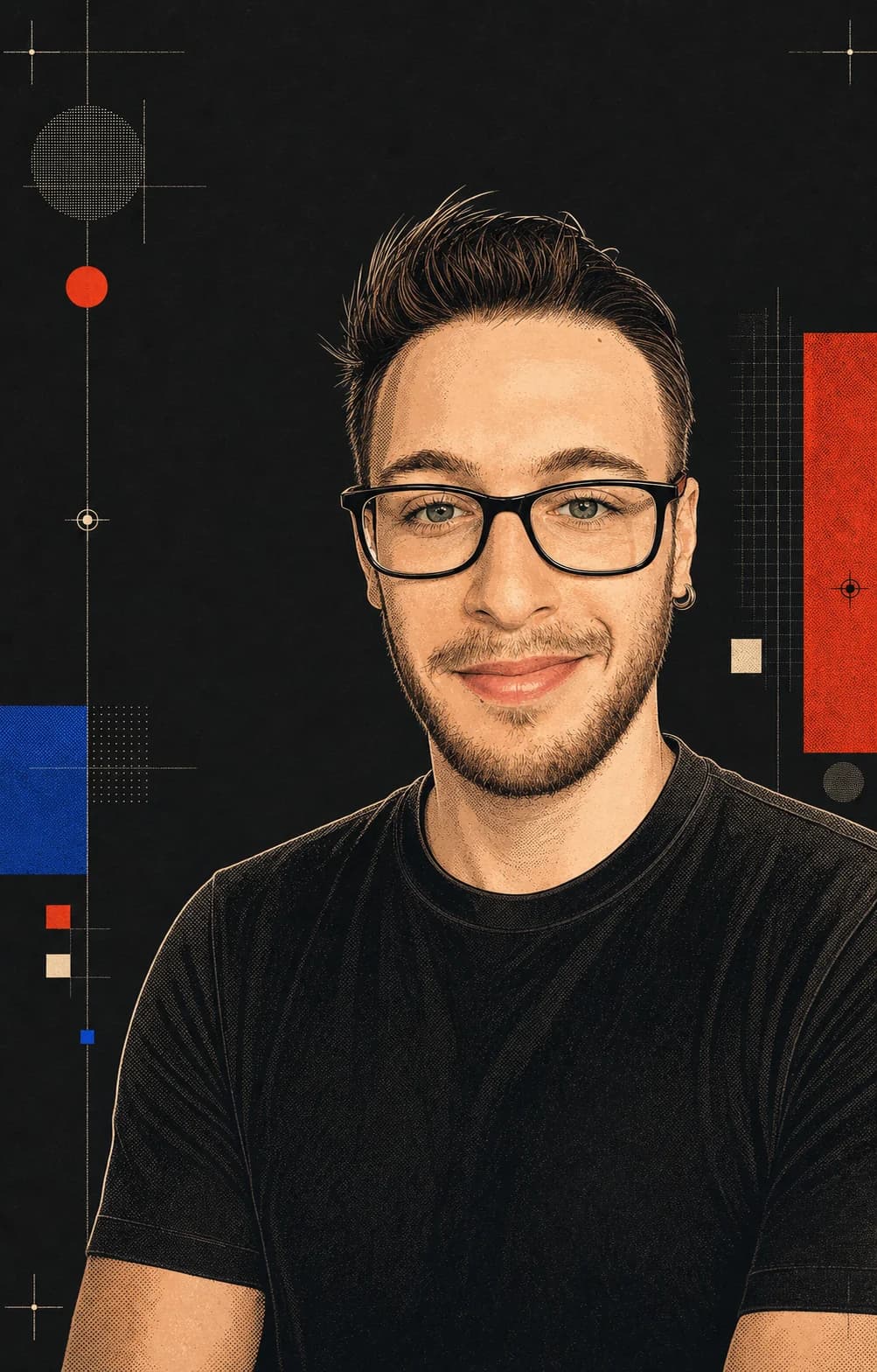 Mehmet Hamza Özer'in koyu zeminde editoryal vektör portresi